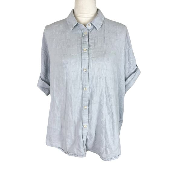 Madewell Courier Pintuck-Back Shirt in Textured Windowpane Cool Fog Boxy Size XL - Picture 1 of 6